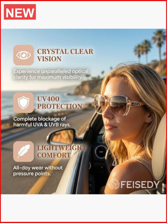 Polarized Women Square Sunglasses Sparkling Composite Frame Wrap Around